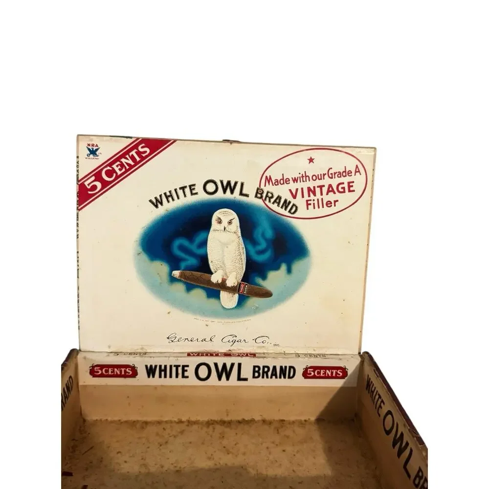 Vintage White Owl Brand Empty Cigar Box 5 Cents Grade A Vintage Filters